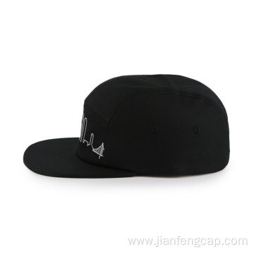 pure black multi-panel military hat with flat embroidery